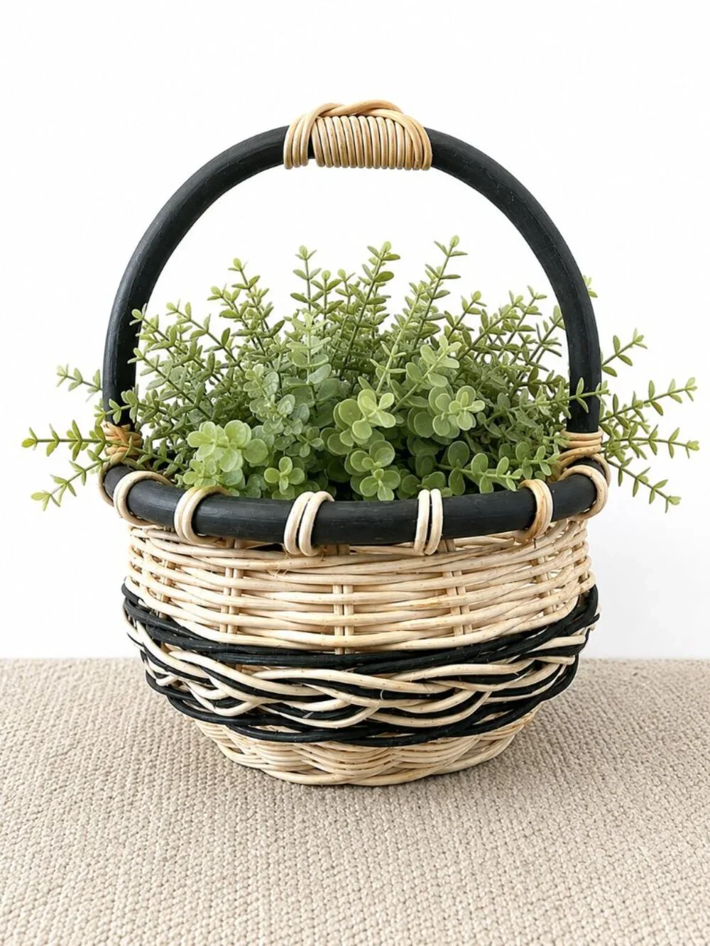 Woven Two-Tone Handled Basket - Natural and Black